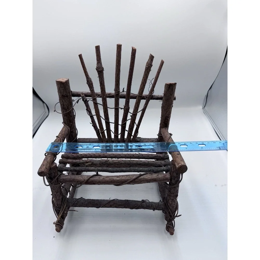 Vintage 12 In H Miniature Hand Made Rustic Wooden Twig Folk Art Rocking Chair